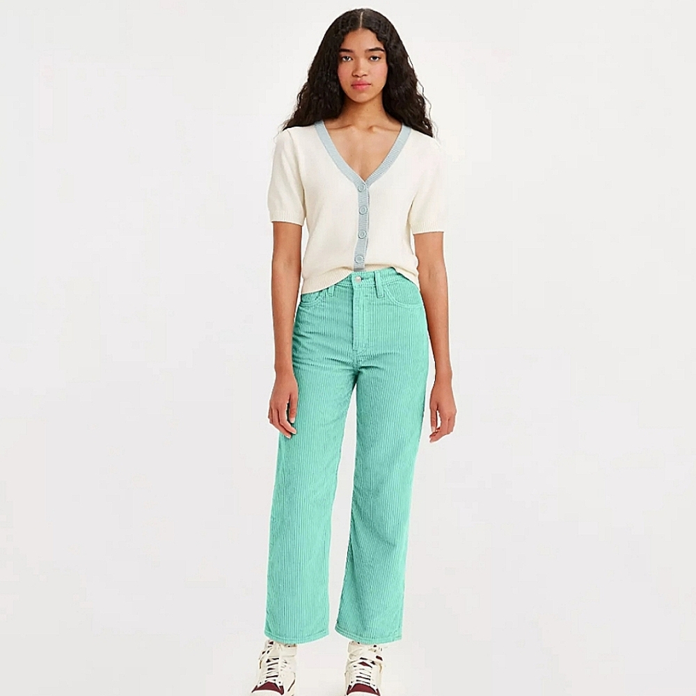 Levi Strauss Ribcage Straight Ankle Corduroy Electric Green Pants